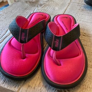 Nike flip flops! Hot pink and black, padded footbed!